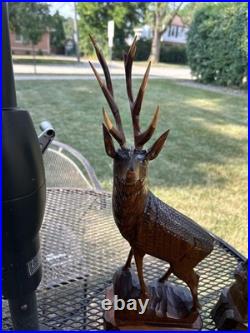 2 Vintage Hand Carved Wood Sculpture Elk Deer Stag Black Forest Style 20 READ