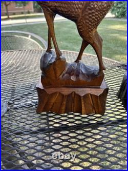 2 Vintage Hand Carved Wood Sculpture Elk Deer Stag Black Forest Style 20 READ