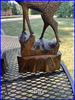 2 Vintage Hand Carved Wood Sculpture Elk Deer Stag Black Forest Style 20 READ