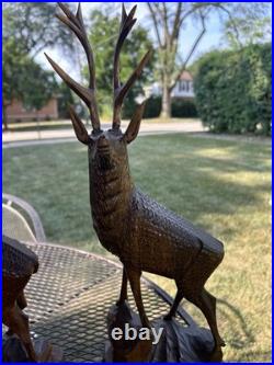 2 Vintage Hand Carved Wood Sculpture Elk Deer Stag Black Forest Style 20 READ