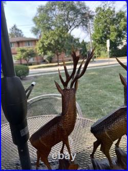 2 Vintage Hand Carved Wood Sculpture Elk Deer Stag Black Forest Style 20 READ