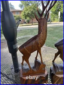 2 Vintage Hand Carved Wood Sculpture Elk Deer Stag Black Forest Style 20 READ