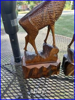 2 Vintage Hand Carved Wood Sculpture Elk Deer Stag Black Forest Style 20 READ