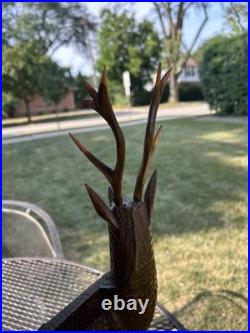 2 Vintage Hand Carved Wood Sculpture Elk Deer Stag Black Forest Style 20 READ