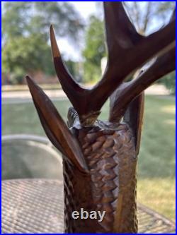 2 Vintage Hand Carved Wood Sculpture Elk Deer Stag Black Forest Style 20 READ