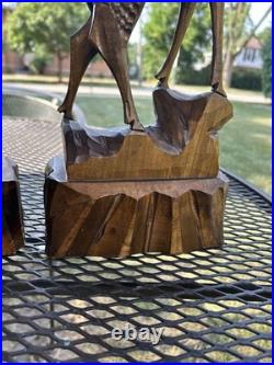 2 Vintage Hand Carved Wood Sculpture Elk Deer Stag Black Forest Style 20 READ