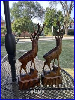 2 Vintage Hand Carved Wood Sculpture Elk Deer Stag Black Forest Style 20 READ