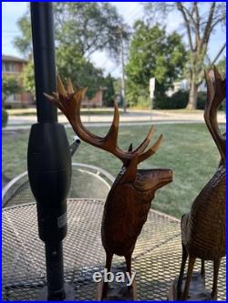 2 Vintage Hand Carved Wood Sculpture Elk Deer Stag Black Forest Style 20 READ