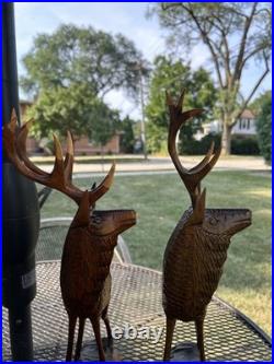 2 Vintage Hand Carved Wood Sculpture Elk Deer Stag Black Forest Style 20 READ