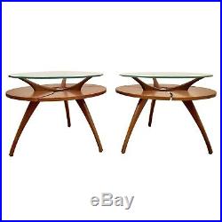 2 Vintage Mid Century sculptural Wood Floating Glass Coffee End Table's