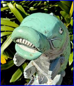 21 Vintage Carved Wood Lucky Koi Fish Statue 18 Lb Large Tropical Sculpture