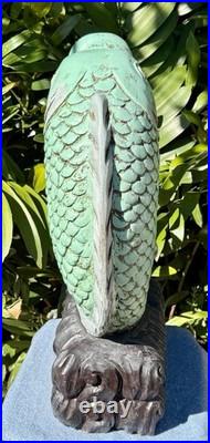 21 Vintage Carved Wood Lucky Koi Fish Statue 18 Lb Large Tropical Sculpture