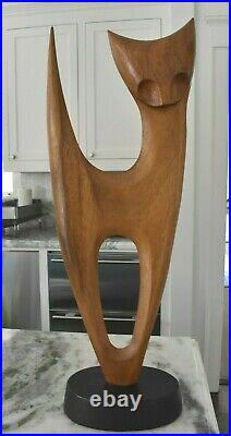 23 Vintage Mid Century Modern Abstract Carved Wood Cat Art Sculpture Hagenauer