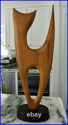 23 Vintage Mid Century Modern Abstract Carved Wood Cat Art Sculpture Hagenauer