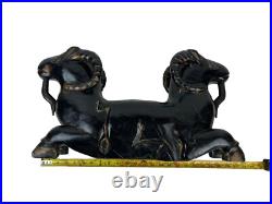23 Vintage Solid Carved Wood Double Ram Two Head Art Sculpture Egyptian Revival