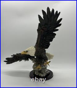 23x10 Vintage American Spirit Bald Eagle Spread Winged Sculpture Wood Base