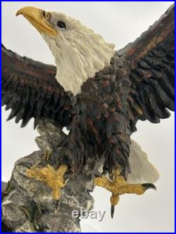 23x10 Vintage American Spirit Bald Eagle Spread Winged Sculpture Wood Base