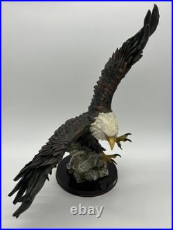 23x10 Vintage American Spirit Bald Eagle Spread Winged Sculpture Wood Base