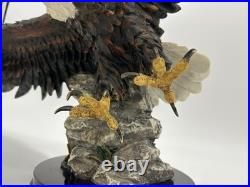 23x10 Vintage American Spirit Bald Eagle Spread Winged Sculpture Wood Base