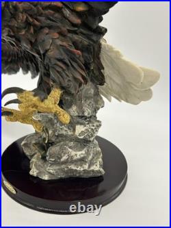 23x10 Vintage American Spirit Bald Eagle Spread Winged Sculpture Wood Base