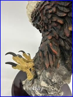 23x10 Vintage American Spirit Bald Eagle Spread Winged Sculpture Wood Base