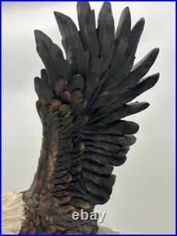 23x10 Vintage American Spirit Bald Eagle Spread Winged Sculpture Wood Base