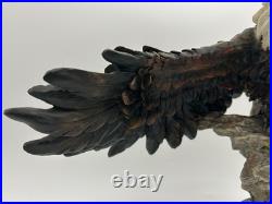 23x10 Vintage American Spirit Bald Eagle Spread Winged Sculpture Wood Base