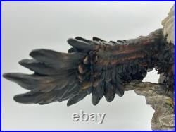 23x10 Vintage American Spirit Bald Eagle Spread Winged Sculpture Wood Base
