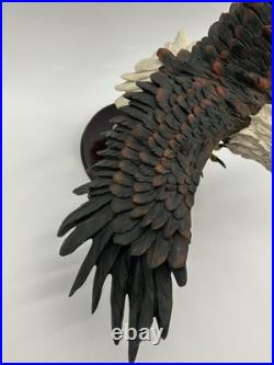 23x10 Vintage American Spirit Bald Eagle Spread Winged Sculpture Wood Base