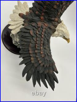 23x10 Vintage American Spirit Bald Eagle Spread Winged Sculpture Wood Base