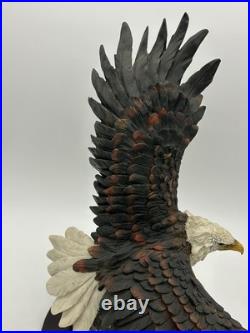 23x10 Vintage American Spirit Bald Eagle Spread Winged Sculpture Wood Base
