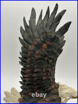 23x10 Vintage American Spirit Bald Eagle Spread Winged Sculpture Wood Base