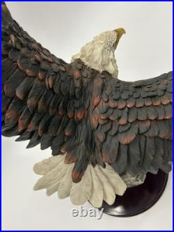 23x10 Vintage American Spirit Bald Eagle Spread Winged Sculpture Wood Base