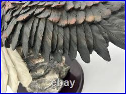 23x10 Vintage American Spirit Bald Eagle Spread Winged Sculpture Wood Base