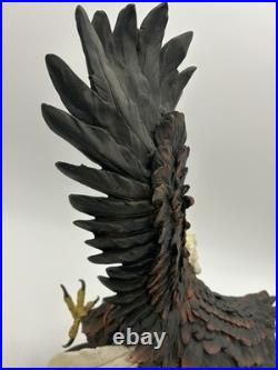 23x10 Vintage American Spirit Bald Eagle Spread Winged Sculpture Wood Base