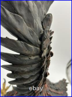 23x10 Vintage American Spirit Bald Eagle Spread Winged Sculpture Wood Base