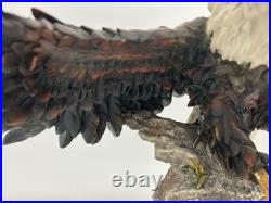 23x10 Vintage American Spirit Bald Eagle Spread Winged Sculpture Wood Base