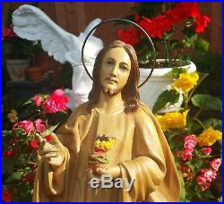 24 sacred hearts wood carved santos vtg christ jesus statue wall art sculpture