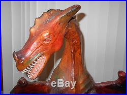 28in Tall Vintage Leather Covered Dragon Sculpture Wood & Steel Structure UNIQUE