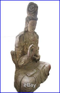 2m VERY TALL Song Dynasty Old Wood Guan Yin Statue Chinese Antique Carving #950