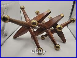 3 Large Mid Century Modern Oversized Wood Brass Jack Vintage Toy Sculpture Decor