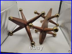 3 Large Mid Century Modern Oversized Wood Brass Jack Vintage Toy Sculpture Decor