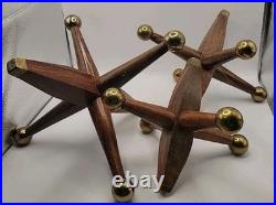 3 Large Mid Century Modern Oversized Wood Brass Jack Vintage Toy Sculpture Decor