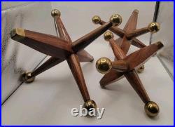 3 Large Mid Century Modern Oversized Wood Brass Jack Vintage Toy Sculpture Decor