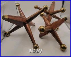 3 Large Mid Century Modern Oversized Wood Brass Jack Vintage Toy Sculpture Decor