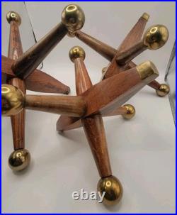 3 Large Mid Century Modern Oversized Wood Brass Jack Vintage Toy Sculpture Decor