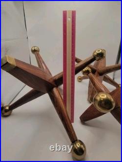 3 Large Mid Century Modern Oversized Wood Brass Jack Vintage Toy Sculpture Decor
