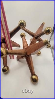 3 Large Mid Century Modern Oversized Wood Brass Jack Vintage Toy Sculpture Decor