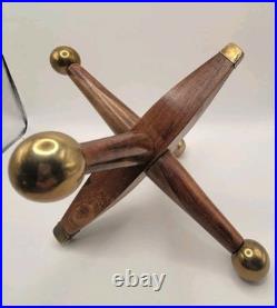 3 Large Mid Century Modern Oversized Wood Brass Jack Vintage Toy Sculpture Decor
