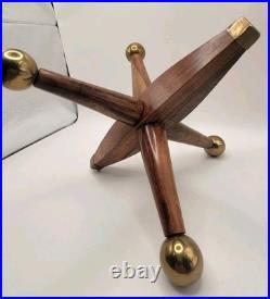 3 Large Mid Century Modern Oversized Wood Brass Jack Vintage Toy Sculpture Decor